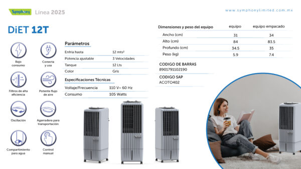 Enfriador de Aire DiET 12T de Symphony - Imagen 2