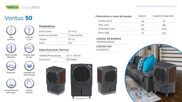 Enfriador de Aire VENTUS 50 de Symphony - Imagen 2