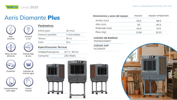 Enfriador de Aire AERIS DIAMANTE PLUS de Symphony - Imagen 9